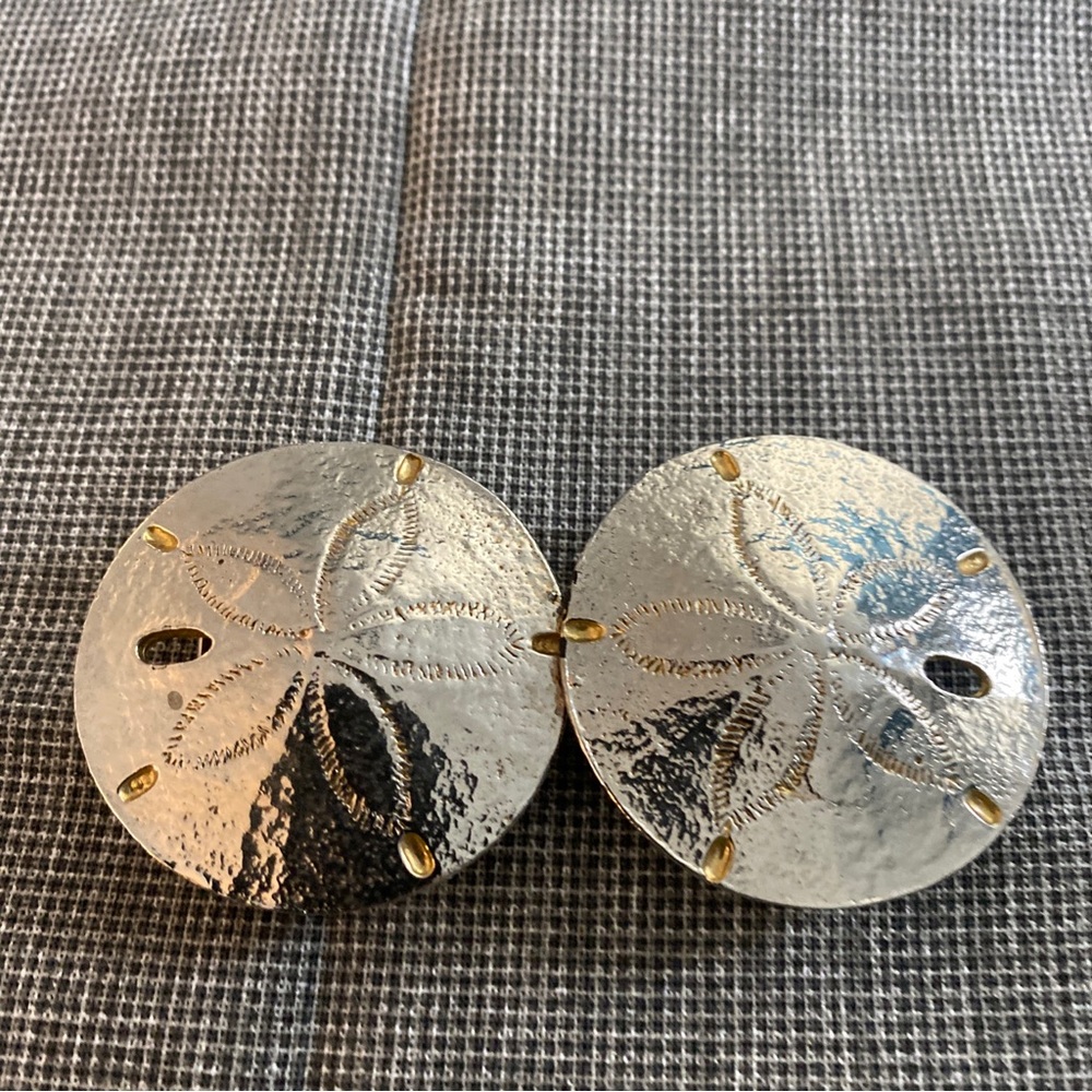 VTG MIMI DI N 1974 Silver and Gold PLATED SAND DOLLAR Belt Buckle 70’s